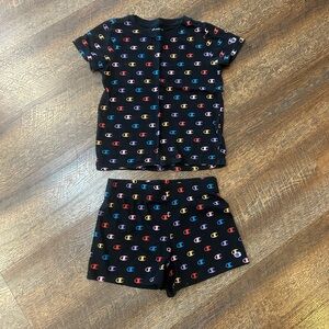 Champion Kids' Black short Set with Colorful Logo Pattern